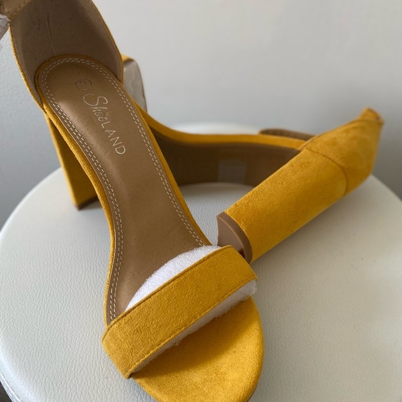 SHEINLAND Women’s Size 9 Mustard Yellow Suede Block Heel Ankle Tie Sandals - Picture 10 of 10